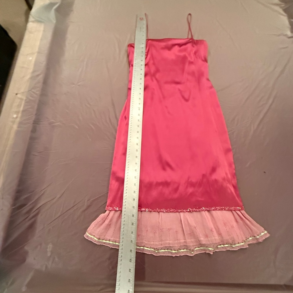 Vintage Y2K Pink Silk Midi Spaghetti Strap Dress with Ruffle Hem Size 4/Small - Picture 5 of 9